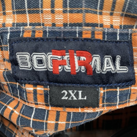 Bocomal Flame Resistant Shirt Mens 2XL Orange Plaid FR Work Pearl Snap Western - Picture 9 of 11